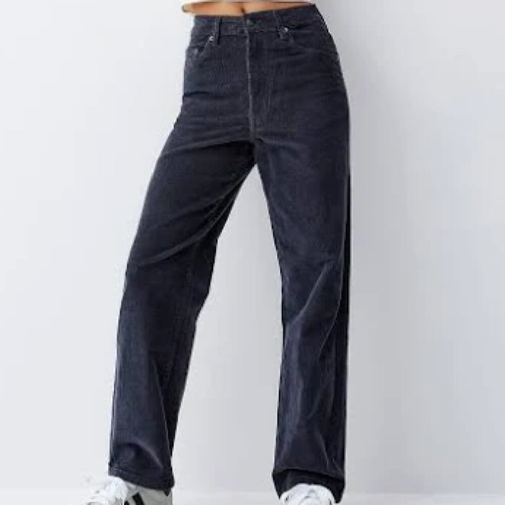 Modea Collection Womens Black Corduroy Pants Straight Leg High Rise EU 38 Small